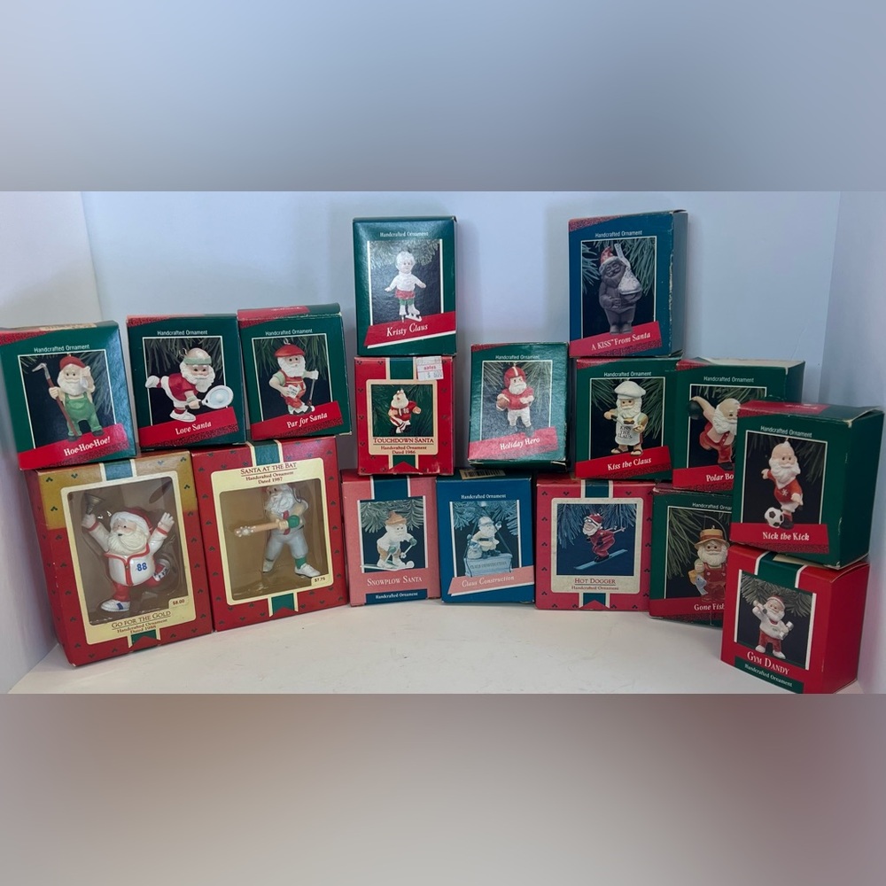 Hallmark Vintage Ornaments 17 Santa Playing SPORTS 1 KISS From Santa 1986-1989